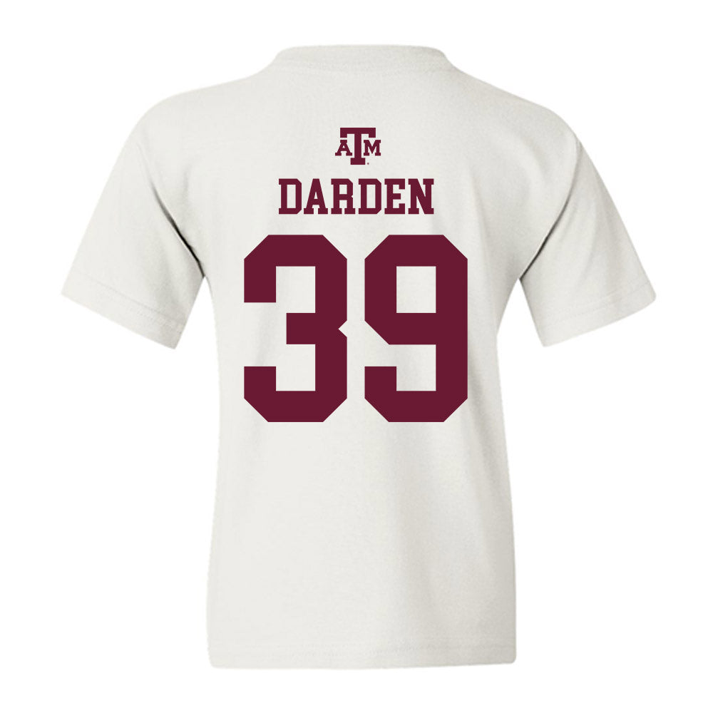 Texas A&M - NCAA Baseball : Ethan Darden - White Out 2026 Youth T-Shirt-1
