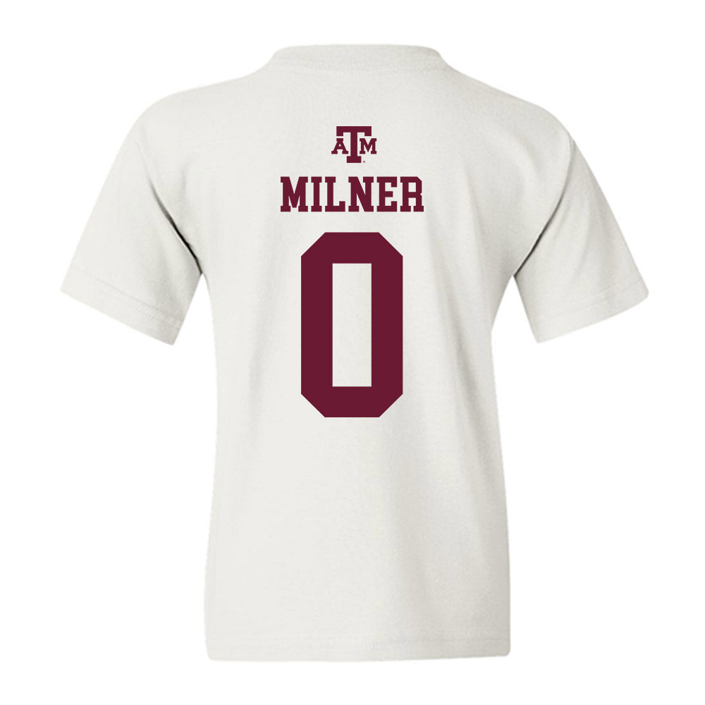 Texas A&M - NCAA Baseball : Drew Milner - White Out 2026 Youth T-Shirt-1