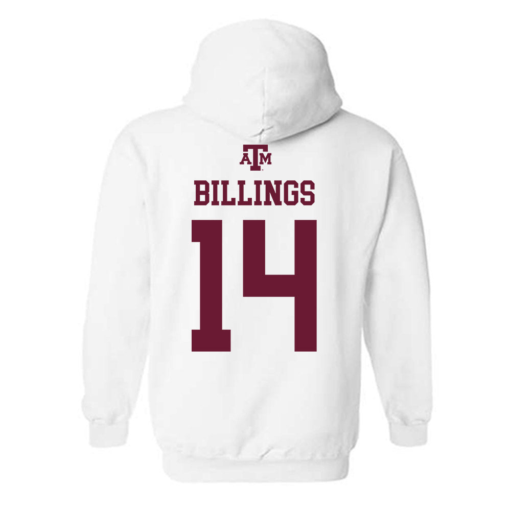 Texas A&M - NCAA Baseball : Luke Billings - White Out 2026 Hooded Sweatshirt-1