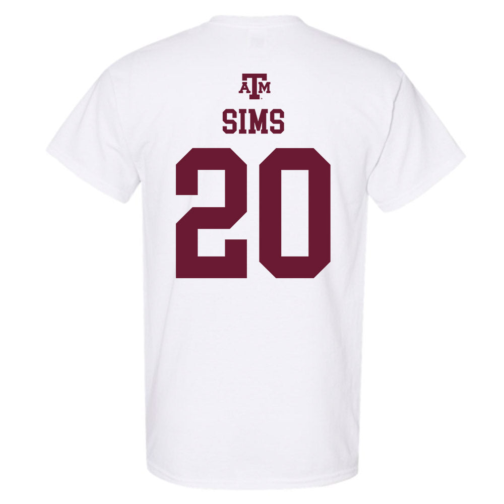 Texas A&M - NCAA Baseball : Aiden Sims - White Out 2026 T-Shirt-1