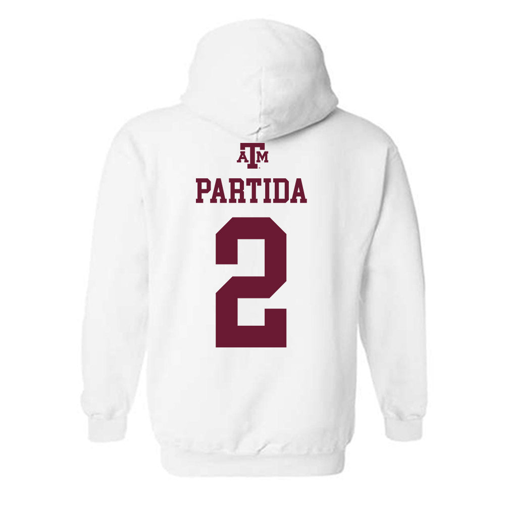 Texas A&M - NCAA Baseball : Nico Partida - White Out 2026 Hooded Sweatshirt-1