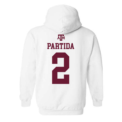 Texas A&M - NCAA Baseball : Nico Partida - White Out 2026 Hooded Sweatshirt-1