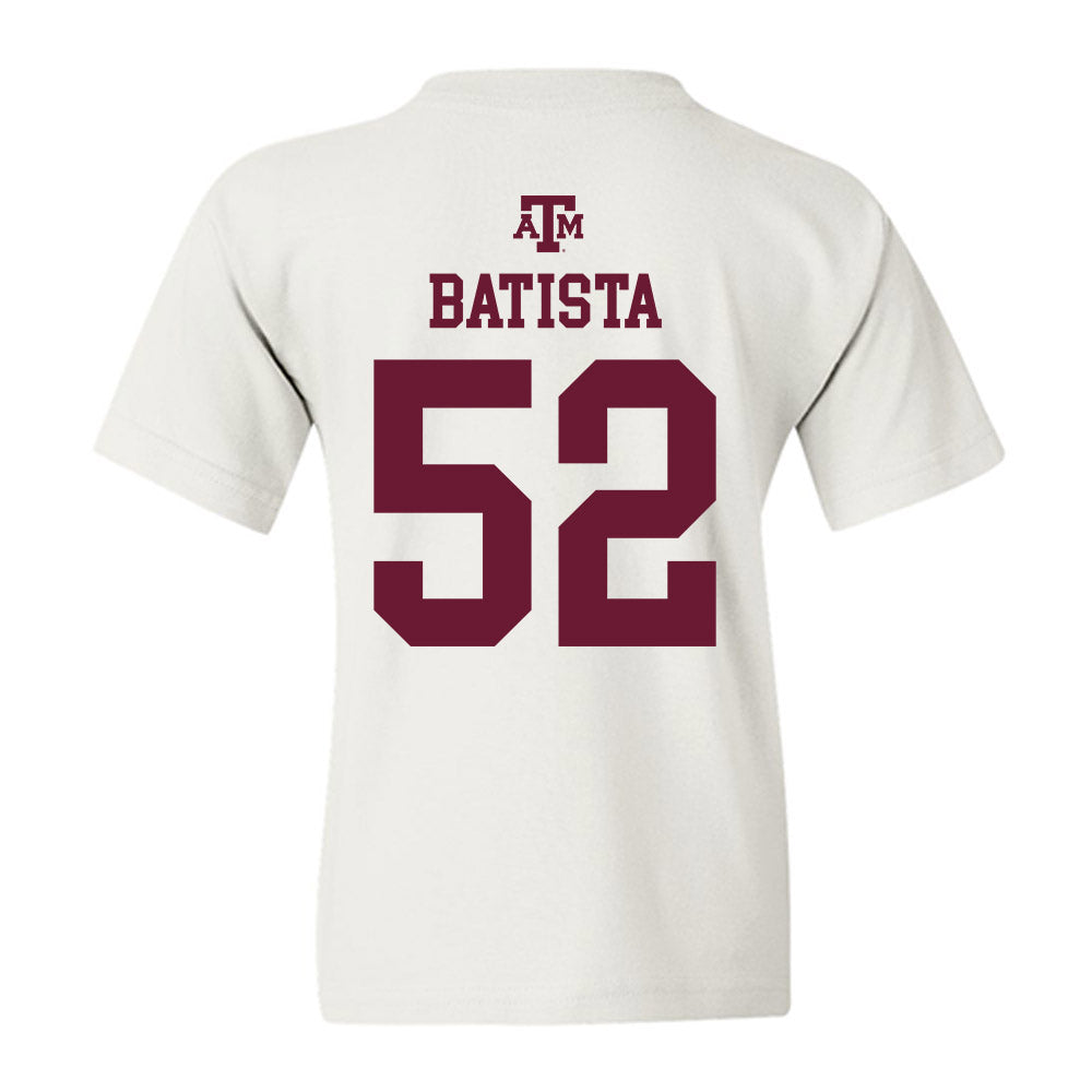 Texas A&M - NCAA Baseball : Elijah Batista - White Out 2026 Youth T-Shirt-1