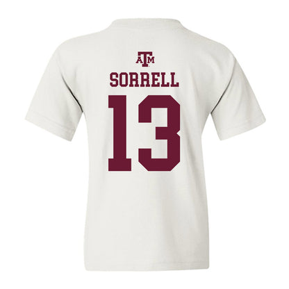 Texas A&M - NCAA Baseball : Caden Sorrell - White Out 2026 Youth T-Shirt-1