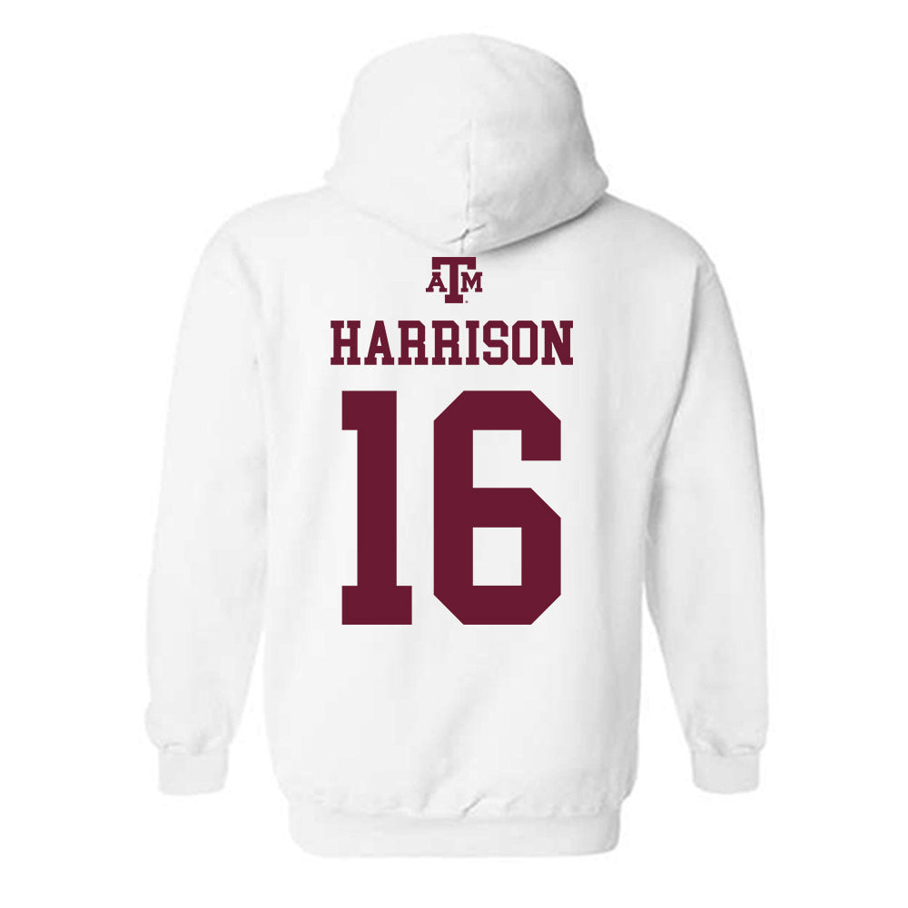 Texas A&M - NCAA Baseball : Bear Harrison - White Out 2026 Hooded Sweatshirt-1