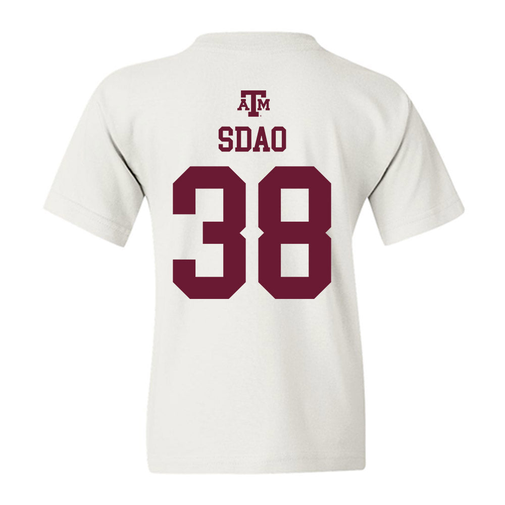 Texas A&M - NCAA Baseball : Shane Sdao - White Out 2026 Youth T-Shirt-1