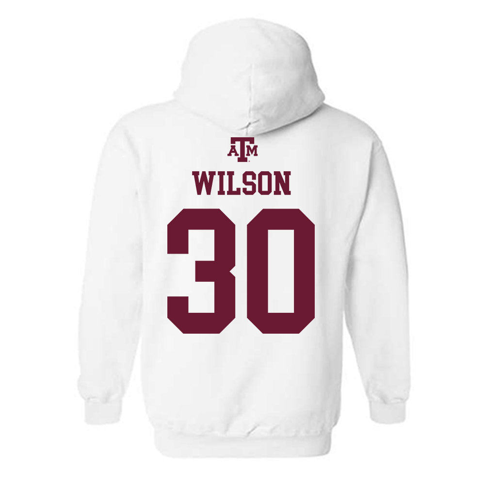 Texas A&M - NCAA Baseball : Kaiden Wilson - White Out 2026 Hooded Sweatshirt-1