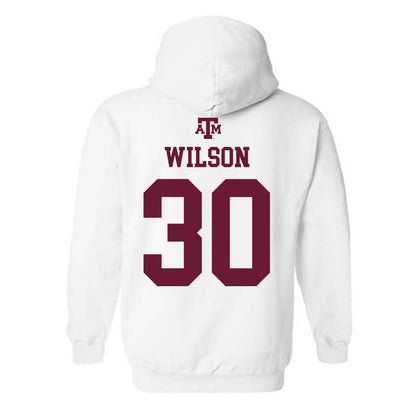 Texas A&M - NCAA Baseball : Kaiden Wilson - White Out 2026 Hooded Sweatshirt-1