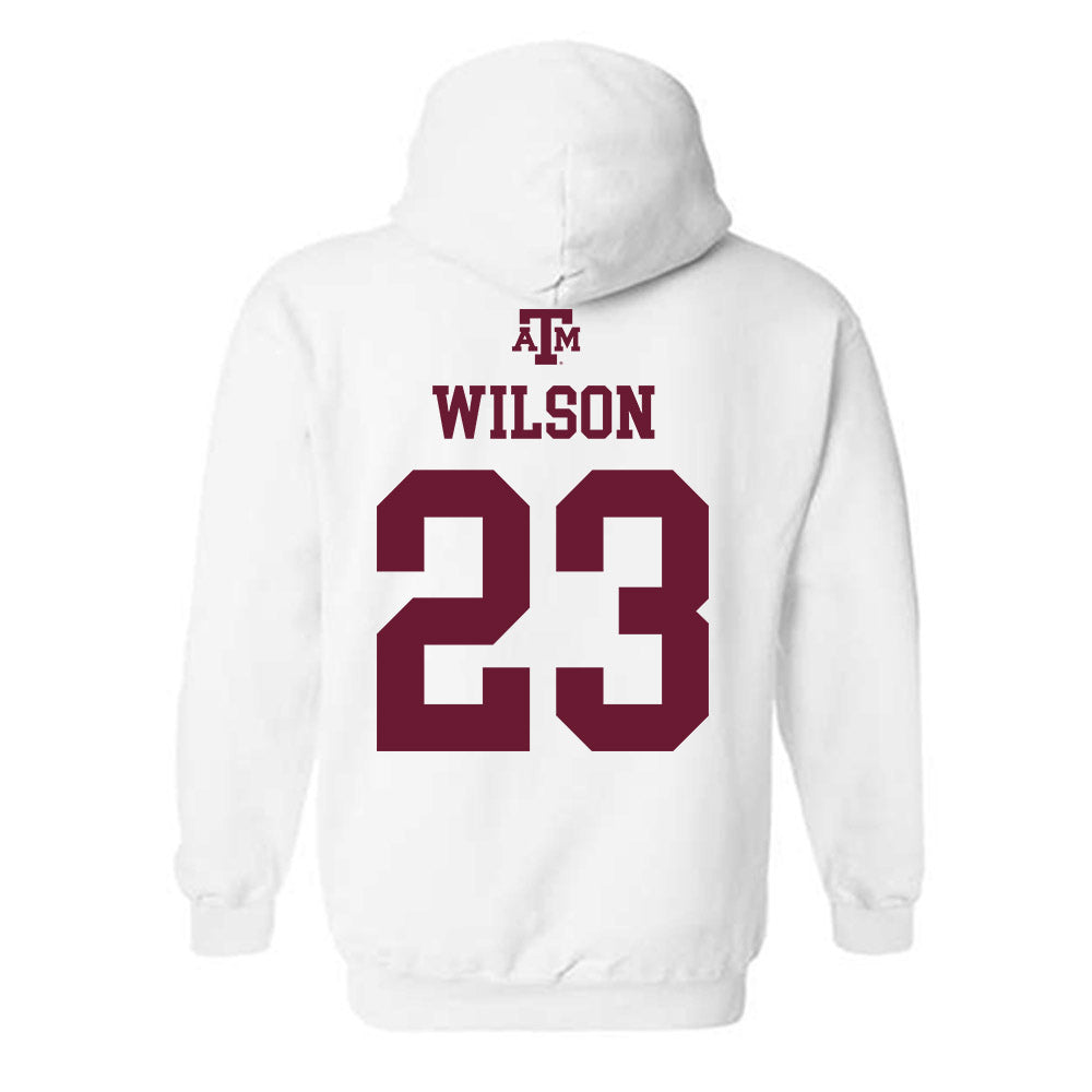Texas A&M - NCAA Baseball : Jorian Wilson - White Out 2026 Hooded Sweatshirt-1