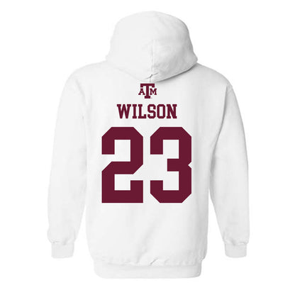 Texas A&M - NCAA Baseball : Jorian Wilson - White Out 2026 Hooded Sweatshirt-1