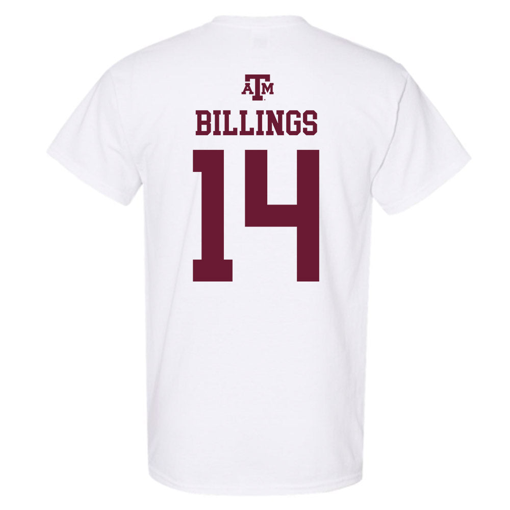 Texas A&M - NCAA Baseball : Luke Billings - White Out 2026 T-Shirt-1