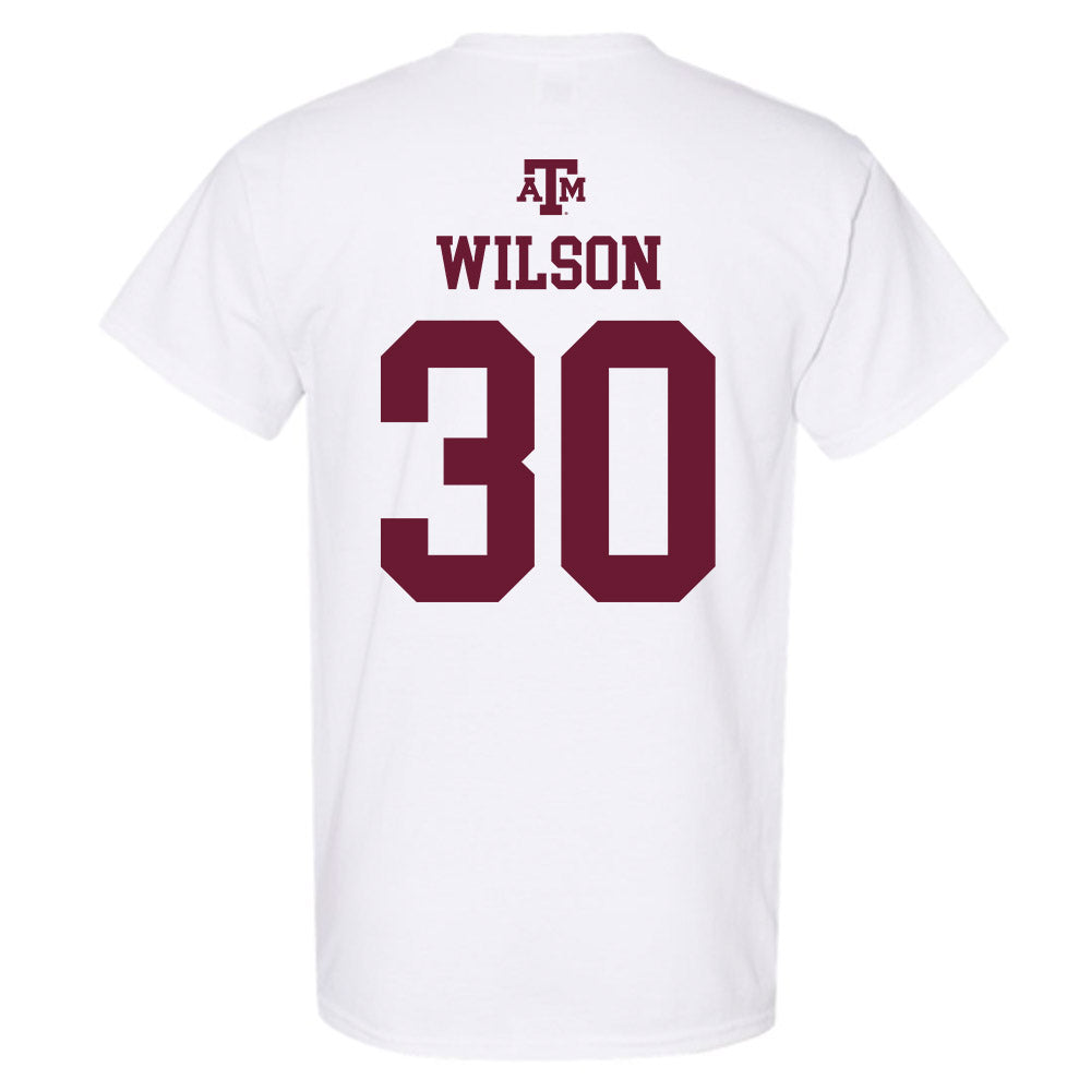 Texas A&M - NCAA Baseball : Kaiden Wilson - White Out 2026 T-Shirt-1