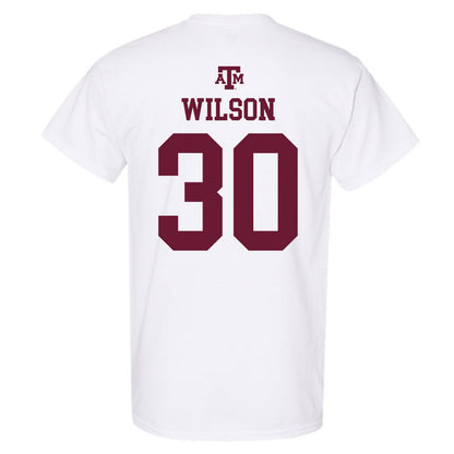 Texas A&M - NCAA Baseball : Kaiden Wilson - White Out 2026 T-Shirt-1