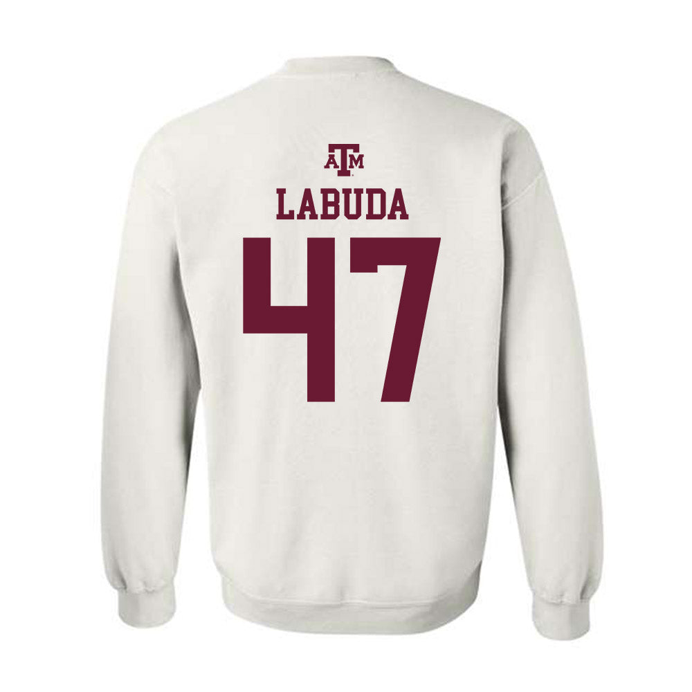 Texas A&M - NCAA Baseball : Blake Labuda - White Out 2026 Crewneck Sweatshirt-1
