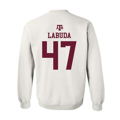 Texas A&M - NCAA Baseball : Blake Labuda - White Out 2026 Crewneck Sweatshirt-1
