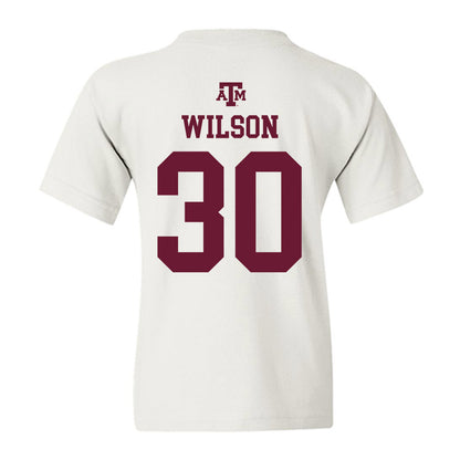 Texas A&M - NCAA Baseball : Kaiden Wilson - White Out 2026 Youth T-Shirt-1