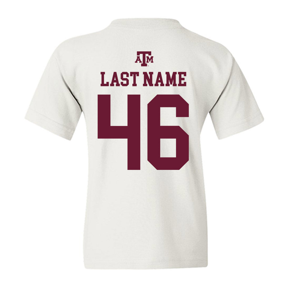 Texas A&M - NCAA Baseball : Blake Binderup - White Out 2026 Youth T-Shirt-1