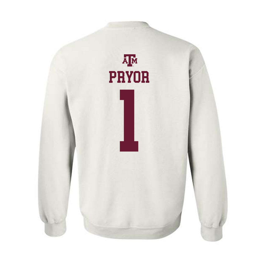 Texas A&M - NCAA Women's Basketball : Ny'Ceara Pryor - White Out 2026 Crewneck Sweatshirt-1