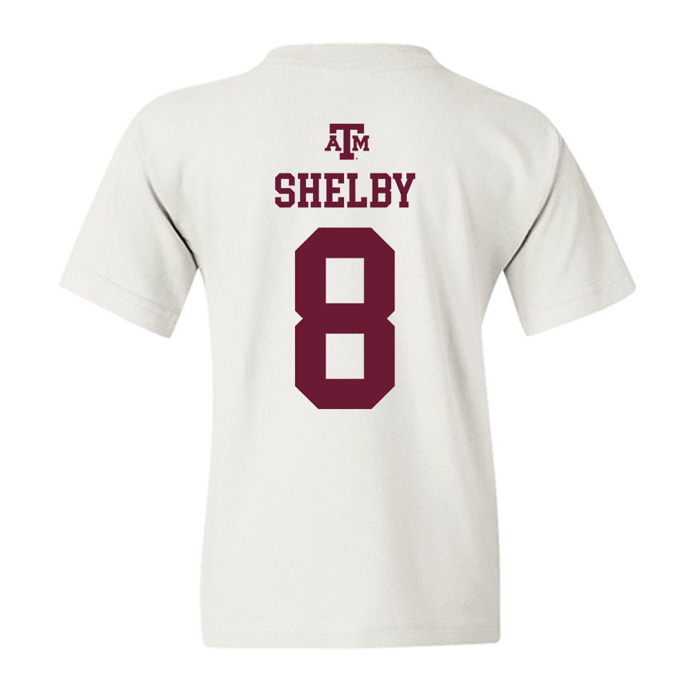 Texas A&M - NCAA Men's Basketball : Noah Shelby - White Out 2026 Youth T-Shirt-1