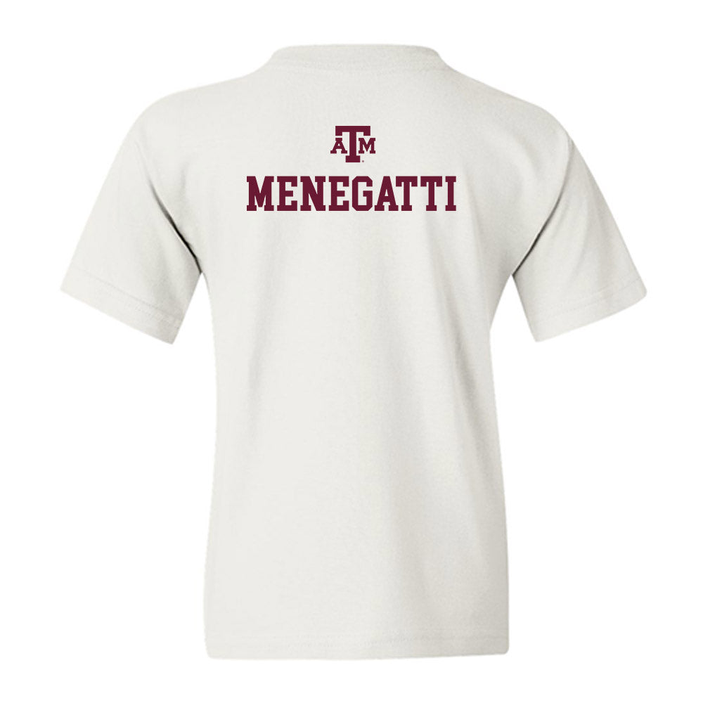 Texas A&M - NCAA Women's Track & Field : Bradie Menegatti - White Out 2026 Youth T-Shirt-1