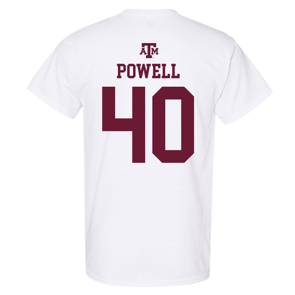 Texas A&M - NCAA Baseball : Cooper Powell - White Out 2026 T-Shirt-1