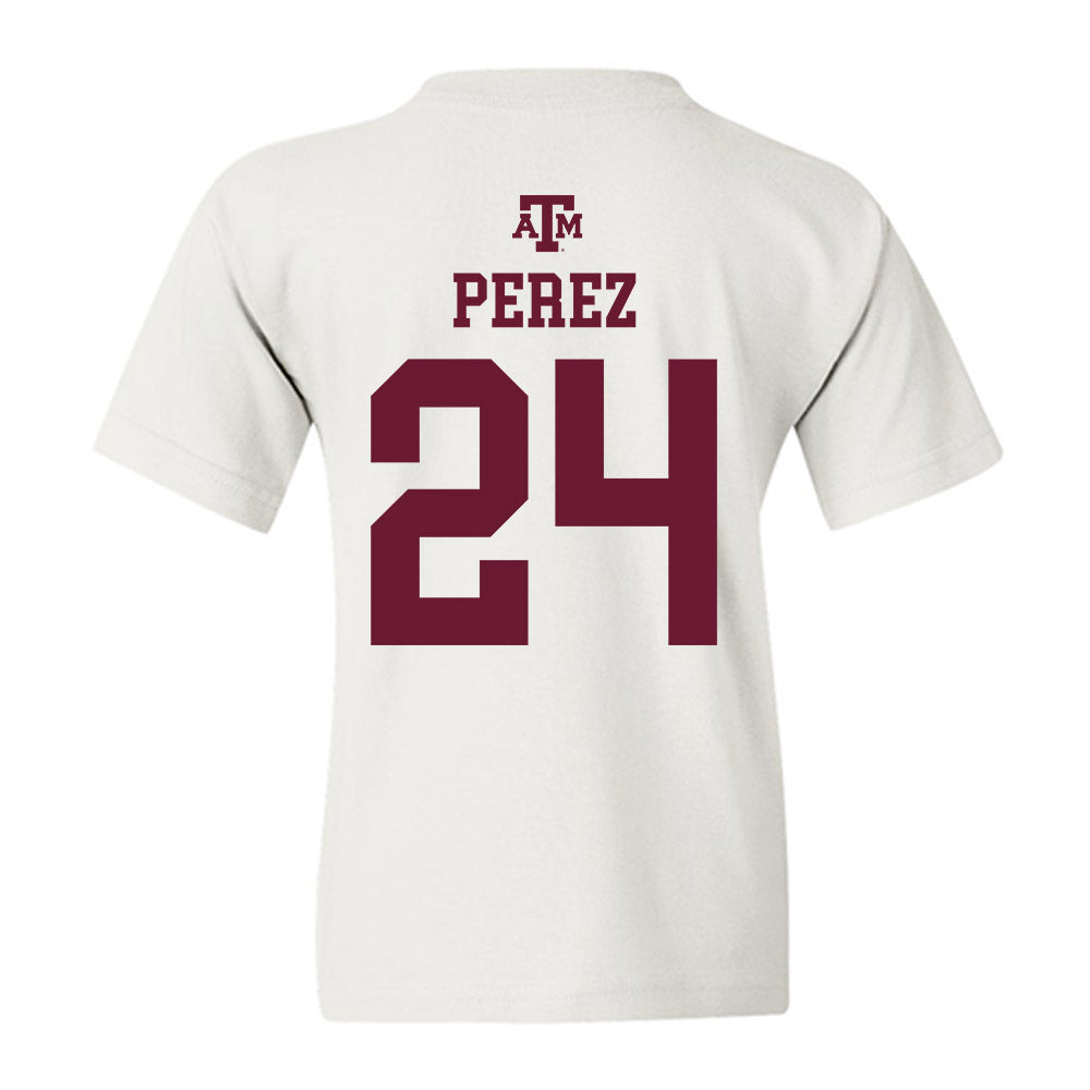 Texas A&M - NCAA Softball : Mya Perez - White Out 2026 Youth T-Shirt-1