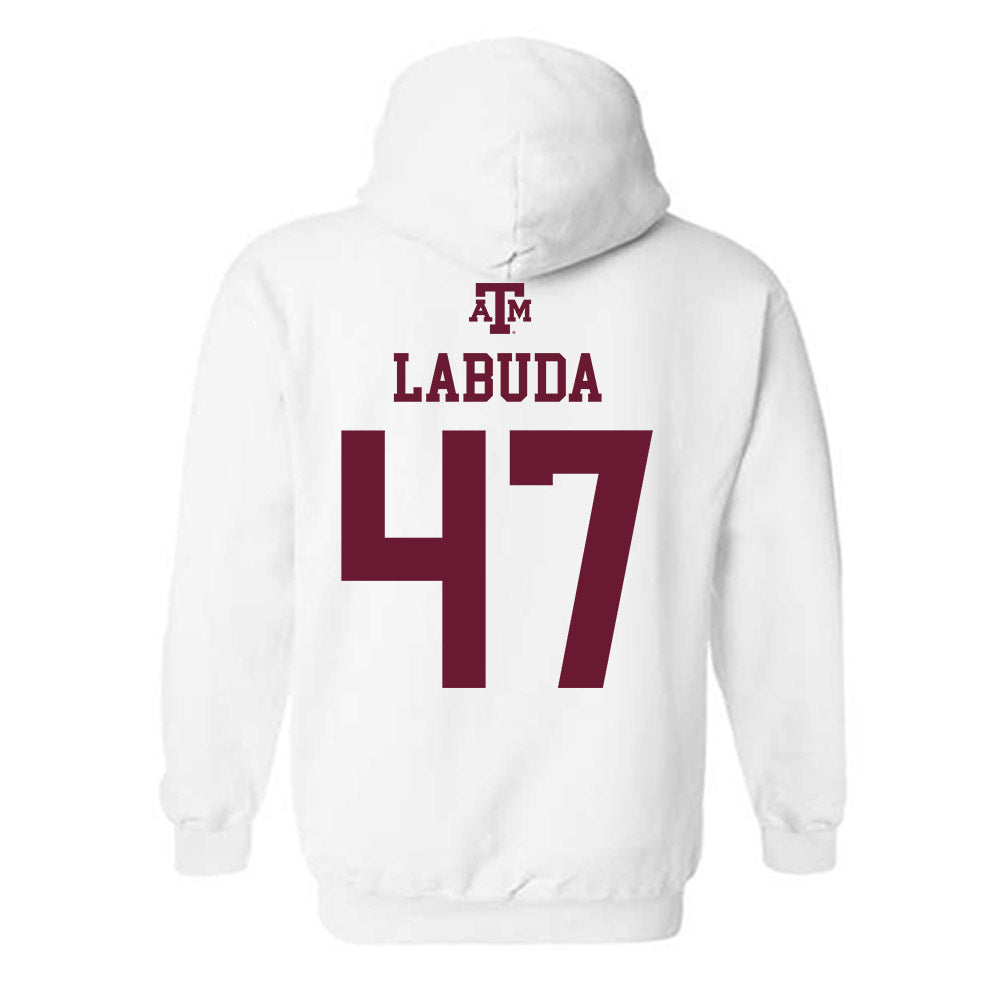 Texas A&M - NCAA Baseball : Blake Labuda - White Out 2026 Hooded Sweatshirt-1