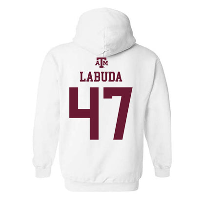 Texas A&M - NCAA Baseball : Blake Labuda - White Out 2026 Hooded Sweatshirt-1