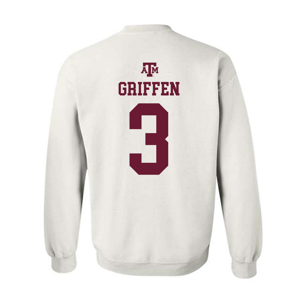 Texas A&M - NCAA Men's Basketball : Rylan Griffen - White Out 2026 Crewneck Sweatshirt-1