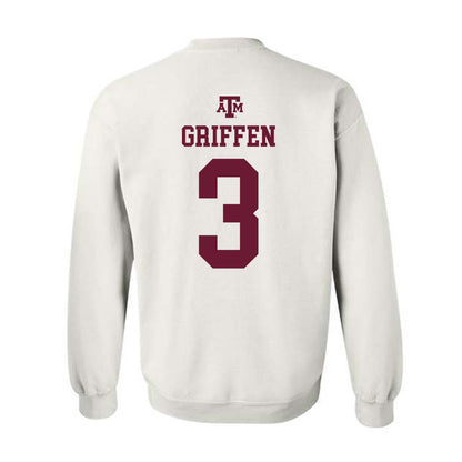 Texas A&M - NCAA Men's Basketball : Rylan Griffen - White Out 2026 Crewneck Sweatshirt-1