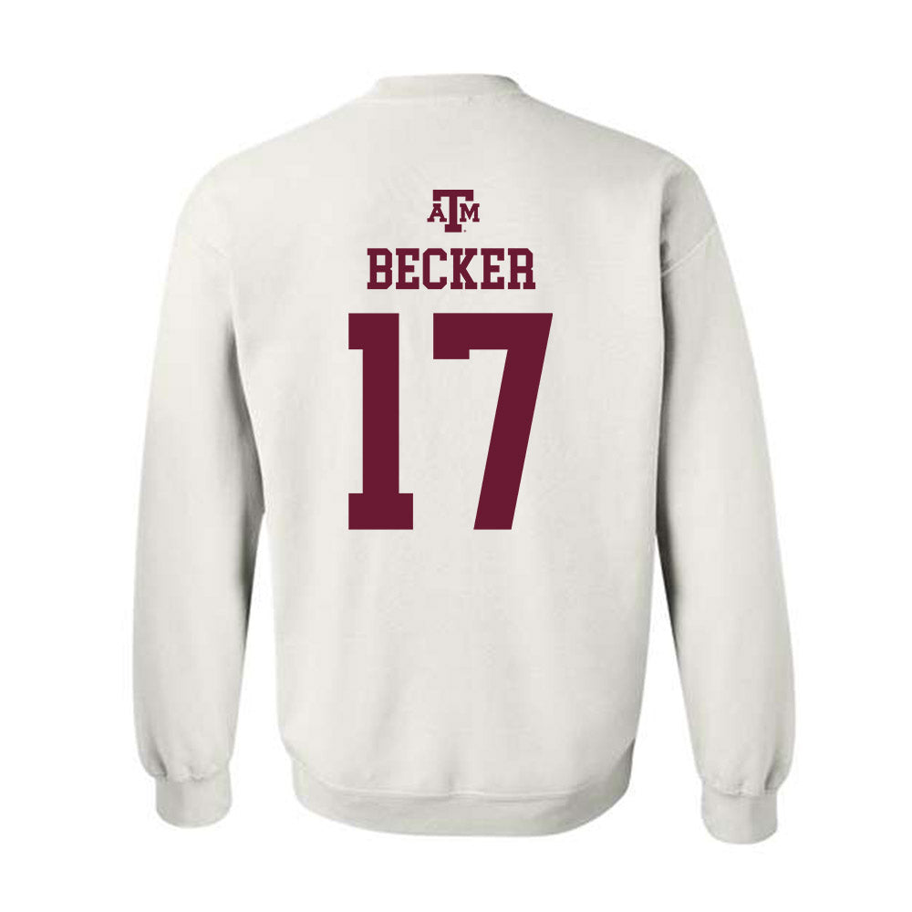 Texas A&M - NCAA Baseball : Zane Becker - White Out 2026 Crewneck Sweatshirt-1