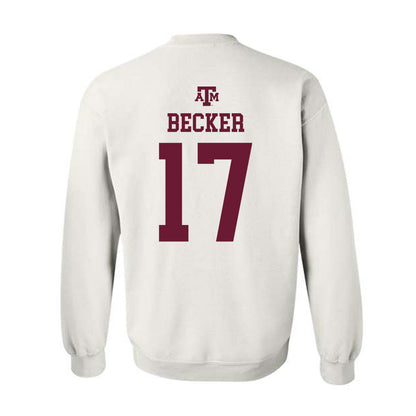 Texas A&M - NCAA Baseball : Zane Becker - White Out 2026 Crewneck Sweatshirt-1