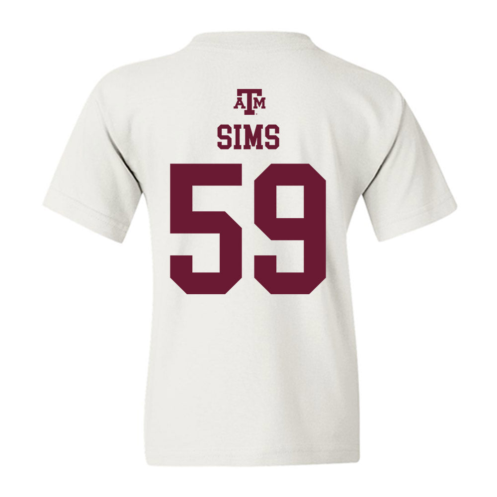 Texas A&M - NCAA Football : Chace Sims - White Out 2026 Youth T-Shirt-1