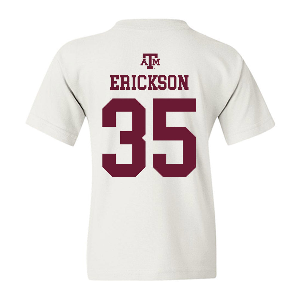 Texas A&M - NCAA Baseball : Sam Erickson - White Out 2026 Youth T-Shirt-1