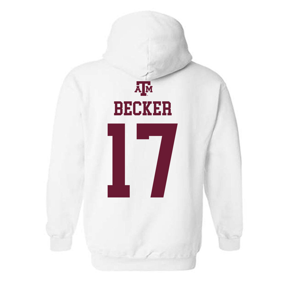 Texas A&M - NCAA Baseball : Zane Becker - White Out 2026 Hooded Sweatshirt-1