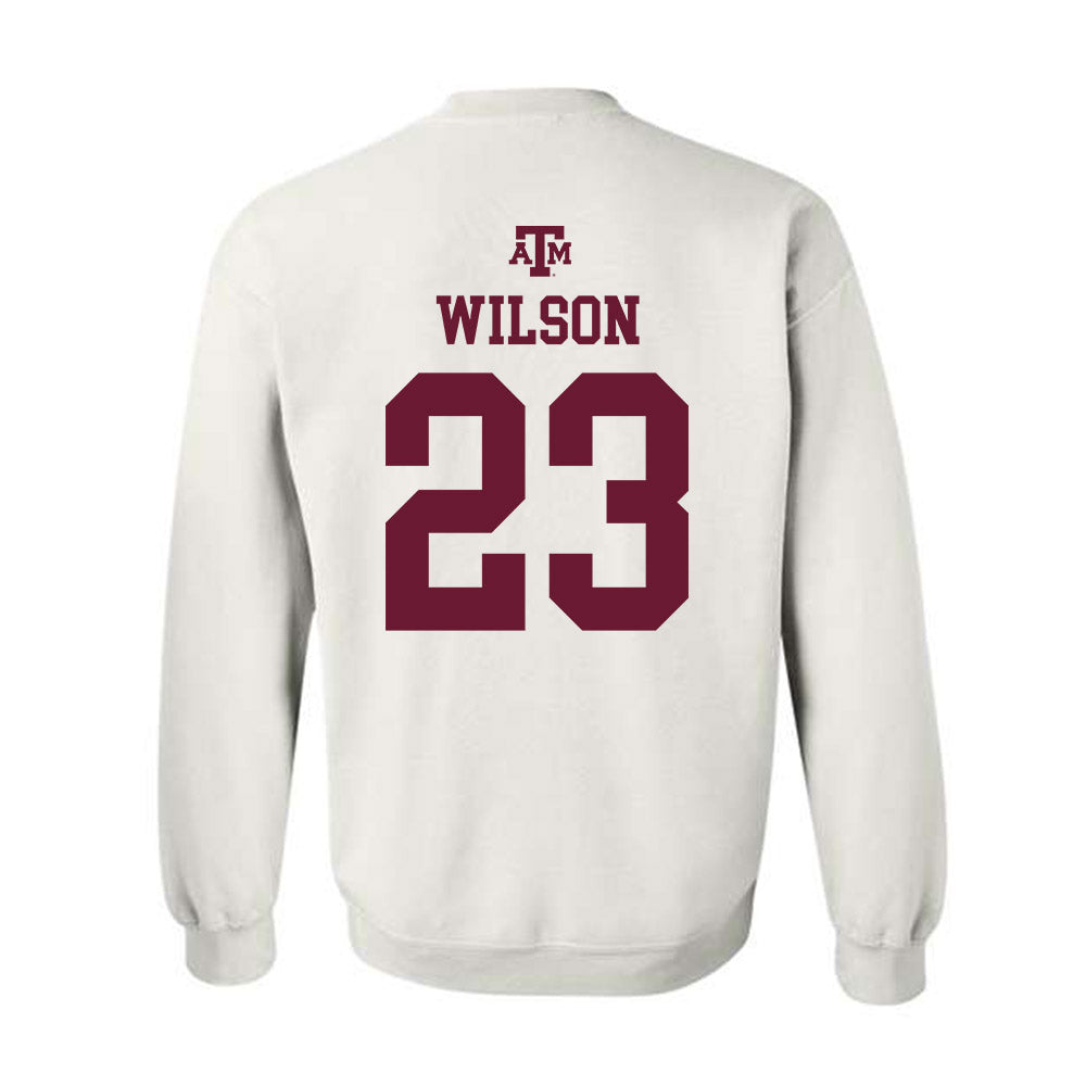 Texas A&M - NCAA Baseball : Jorian Wilson - White Out 2026 Crewneck Sweatshirt-1