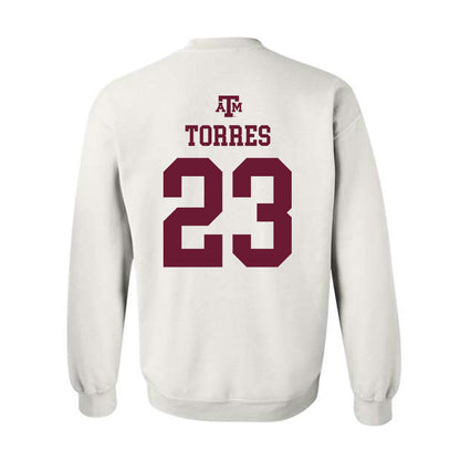 Texas A&M - NCAA Softball : Milan Torres - White Out 2026 Crewneck Sweatshirt-1