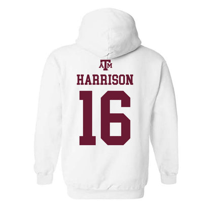 Texas A&M - NCAA Baseball : Connor Harrison - White Out 2026 Hooded Sweatshirt-1