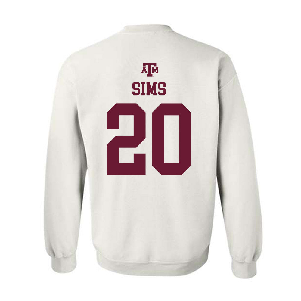 Texas A&M - NCAA Baseball : Aiden Sims - White Out 2026 Crewneck Sweatshirt-1
