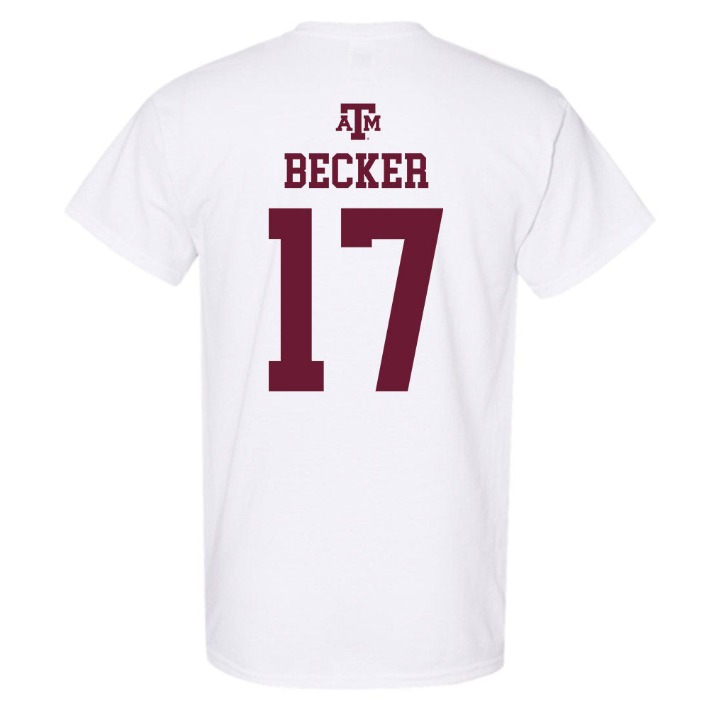 Texas A&M - NCAA Baseball : Zane Becker - White Out 2026 T-Shirt-1