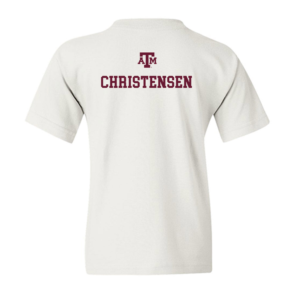Texas A&M - NCAA Equestrian : Cara Christensen - White Out 2026 Youth T-Shirt-1