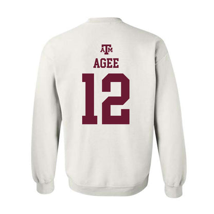 Texas A&M - NCAA Men's Basketball : Rashaun Agee - White Out 2026 Crewneck Sweatshirt-1