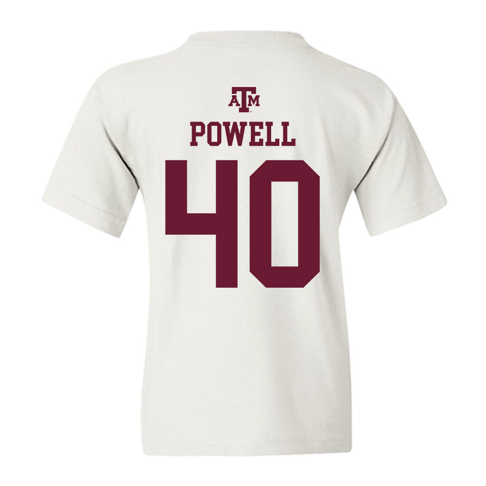 Texas A&M - NCAA Baseball : Cooper Powell - White Out 2026 Youth T-Shirt-1