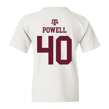 Texas A&M - NCAA Baseball : Cooper Powell - White Out 2026 Youth T-Shirt-1
