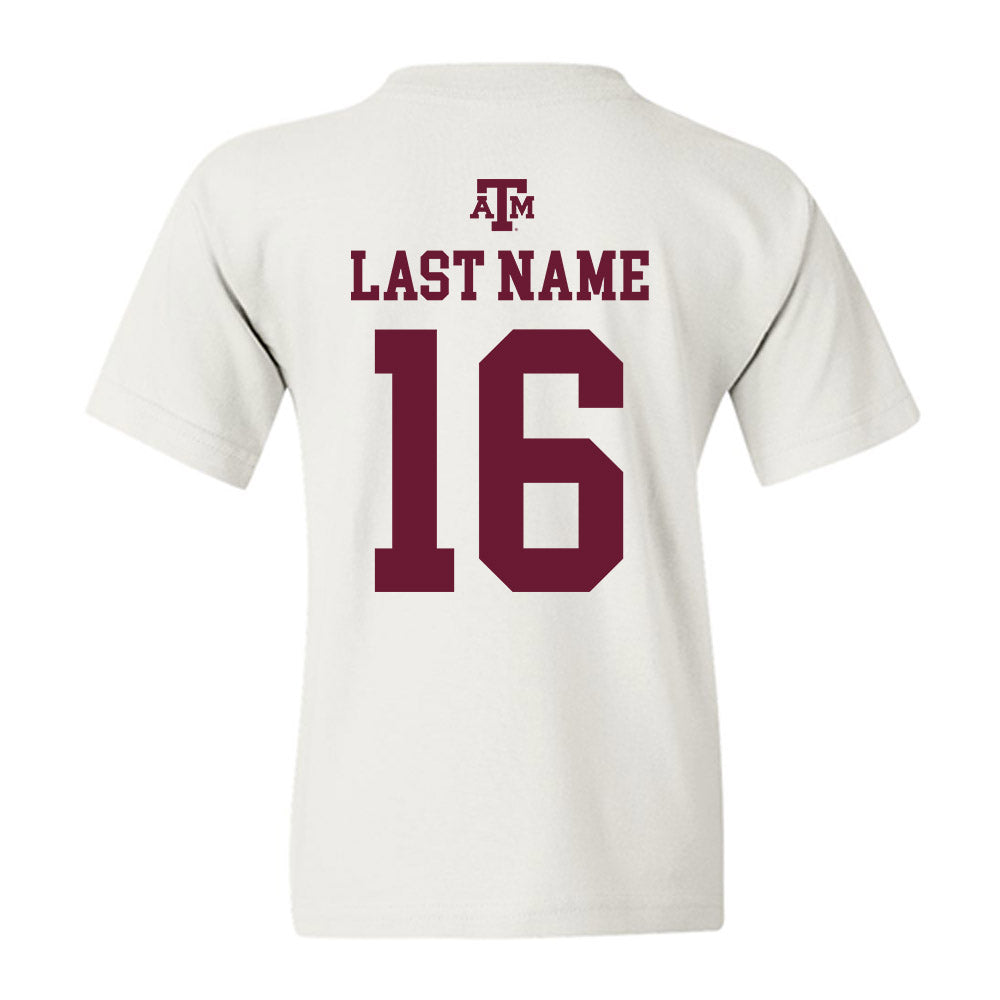 Texas A&M - NCAA Baseball : Connor Harrison - White Out 2026 Youth T-Shirt-1