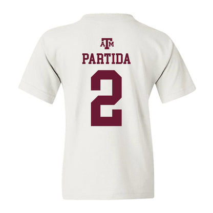 Texas A&M - NCAA Baseball : Nico Partida - White Out 2026 Youth T-Shirt-1