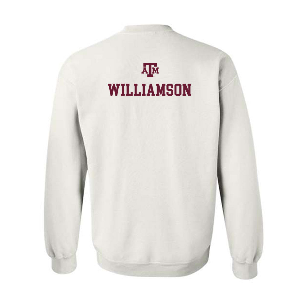 Texas A&M - NCAA Women's Swimming & Diving : Eloise Williamson - White Out 2026 Crewneck Sweatshirt-1