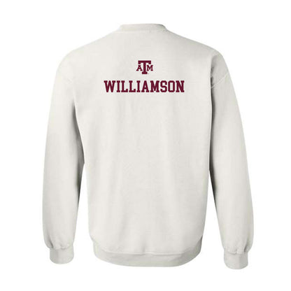 Texas A&M - NCAA Women's Swimming & Diving : Eloise Williamson - White Out 2026 Crewneck Sweatshirt-1