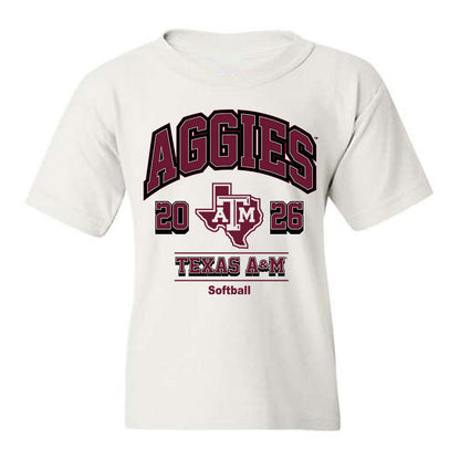 Texas A&M - NCAA Softball : Aubrey Moore - White Out 2026 Youth T-Shirt-0