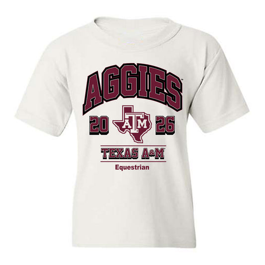 Texas A&M - NCAA Equestrian : Izzy Beisel - White Out 2026 Youth T-Shirt-0